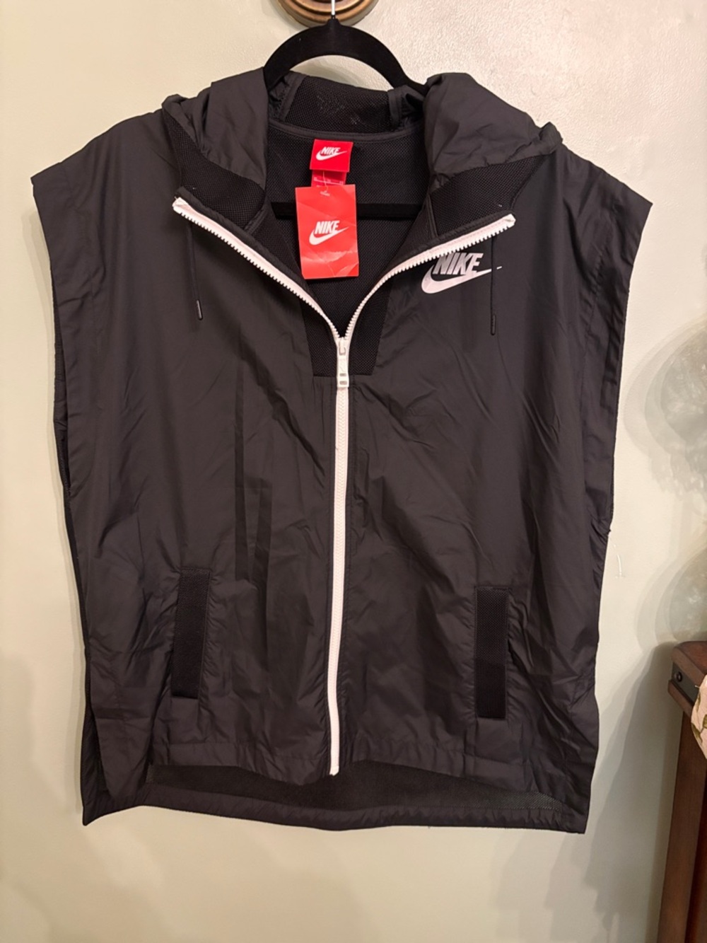 Nike Black Hooded Vest with White Zip Accents